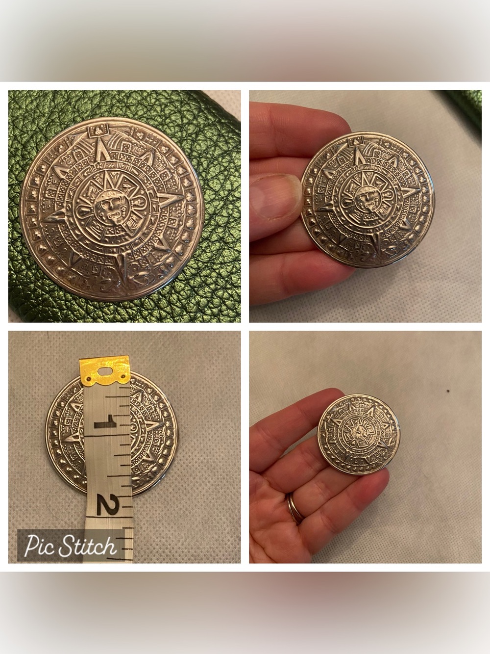 Vintage 925 Mexico Silver Aztec Calendar Stamped Round Pendant